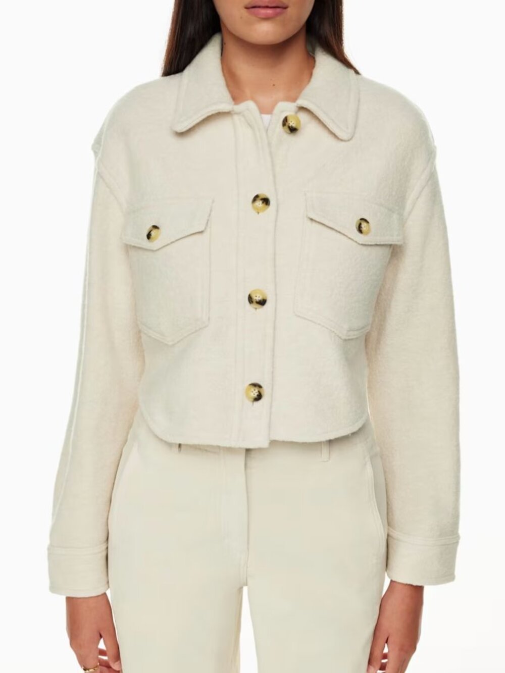 Aritzia Wilfred Free The Ganna Cropped Shirt Jacket Oatmeal